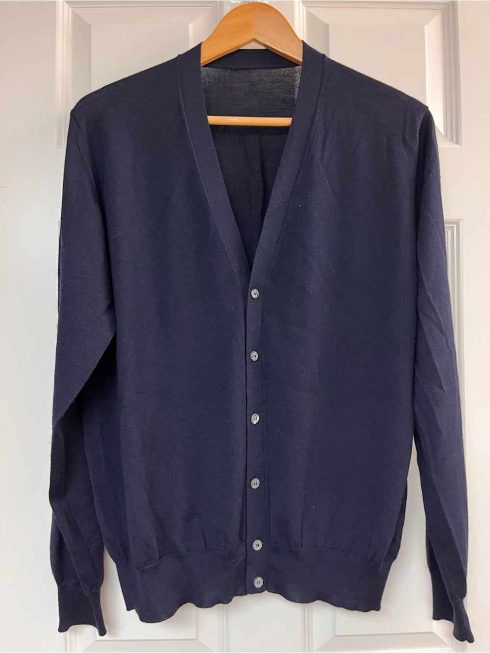 Brioni Dark Navy Button-Front V-Neck Cardigan
